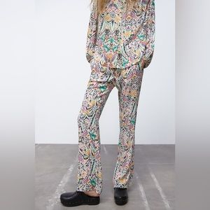 Zara Flare Printed Trousers Pants Colorful Size Small